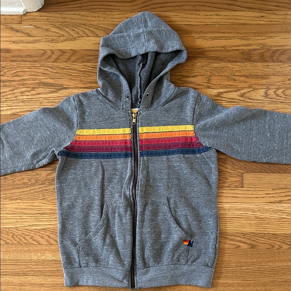 Aviator Nation Boys/Girls Charcoal Hoodie with Rainbow Stripes